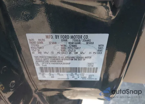 2006 Ford F150 z USA, uszkodzony, nr VIN 1FTPX14556NA20357